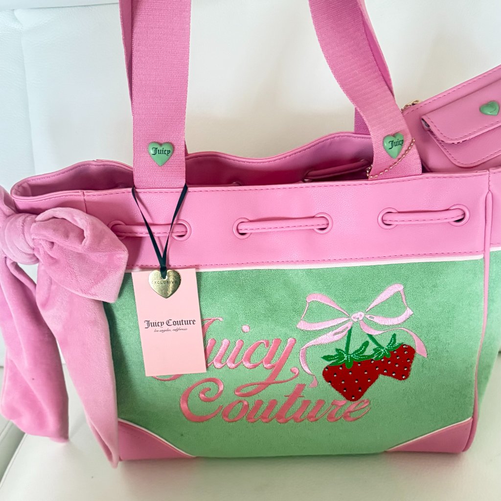 Nwt Juicy Couture Retro Strawberry Tote Daydreamer Shoulder Bag W Wallet Green